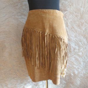 Fair Weather Women's Tan Genuine Suede Leather Tassel Skirt Size: 8